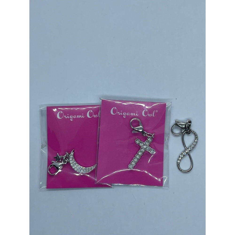 Origami Owl Lot Of 3 Silver Pave Dangles